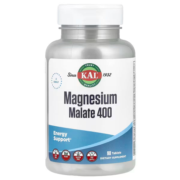 KAL Magnesium Malate 400 — 90 Tablets | Energy & Muscle Support Mineral Supplement