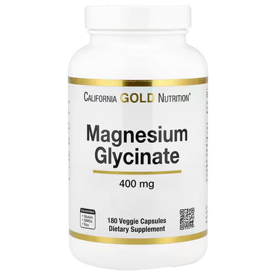 California Gold Nutrition Magnesium Glycinate 133 mg — 180 Veggie Capsules | Gentle, High-Absorption