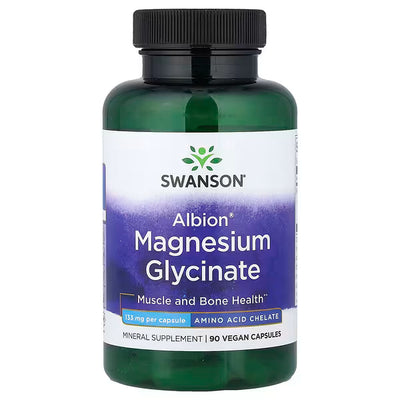 Swanson Albion Magnesium Glycinate 133 mg – 90 Vegan Capsules | Gentle & Highly Absorbable
