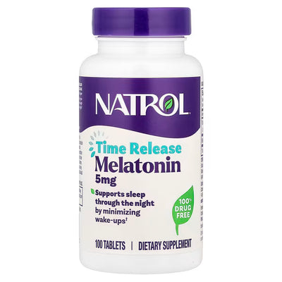 Natrol Melatonin Time Release 5 mg — 100 Tablets | 8-Hour Sleep Support & B6 Blend