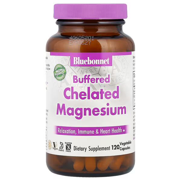 Bluebonnet Buffered Chelated Magnesium 200 mg — 120 Vegetable Capsules | Gentle & Absorbable Mineral Support