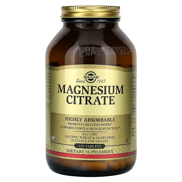 Solgar Magnesium Citrate — 120 Tablets | Highly Absorbable Mineral Supplement